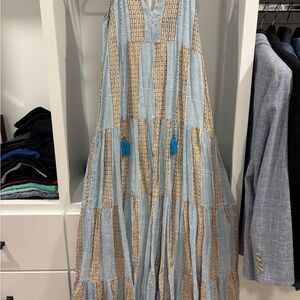 Oliphant Blue and Brown Patterned Maxi Dress